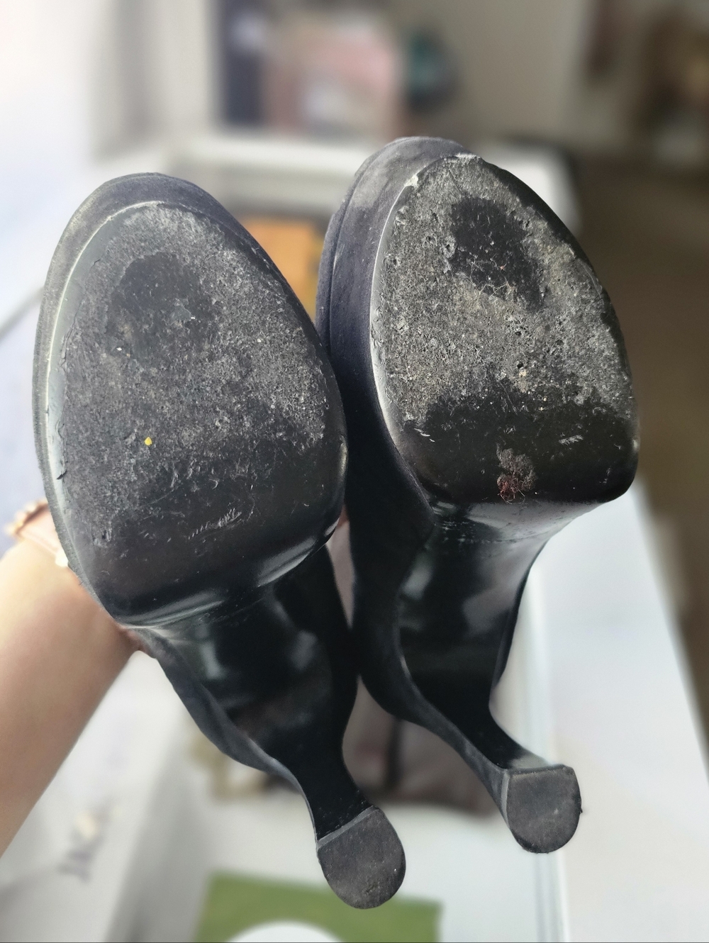 🌟AUTHENTIC Saint Laurent YSL Navy Suede Platform Heels - Size 37 - Picture 14 of 15